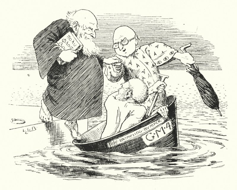 Tre vise menn fra Gotham dro til sjøs i en bolle (gravering) av Leonard Leslie Brooke