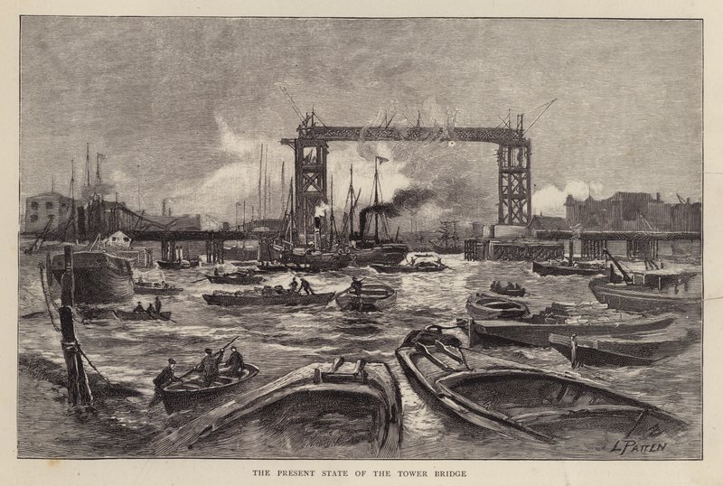 Tower Bridge under bygging, London av Leonard Patten
