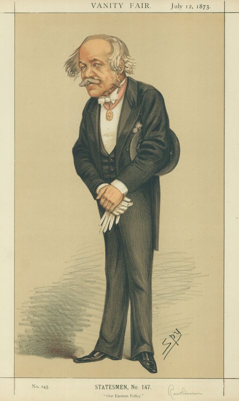 Sir Henry Creswicke Rawlinson, Out Eastern Policy, 12. juli 1873, tegneserie Vanity Fair av Leslie Matthew Ward