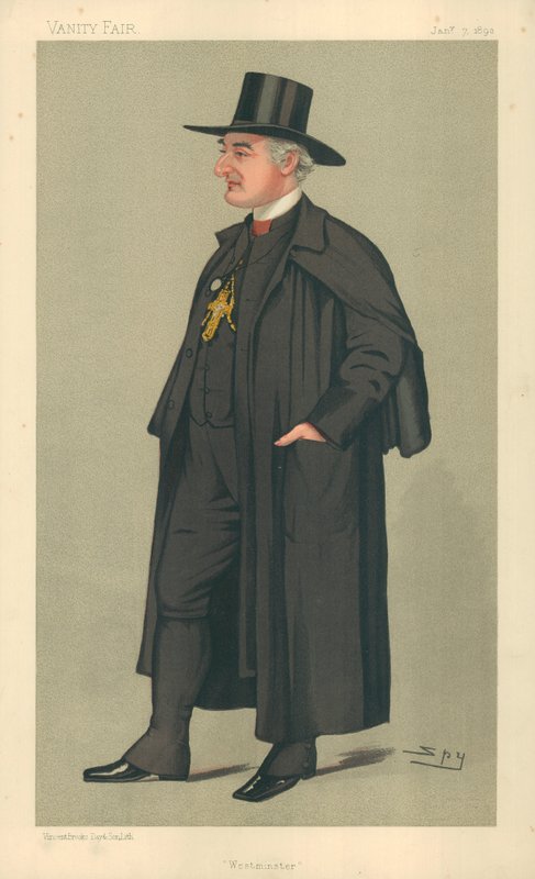 Erkebiskopen av Westminster, Westminster, 7. januar 1891, Vanity Fair tegneserie (farge litho) av Leslie Matthew Ward