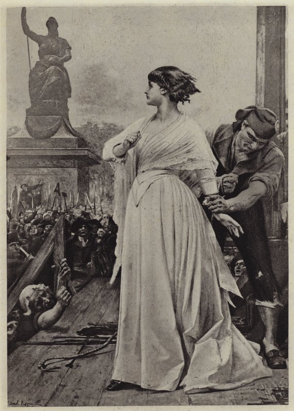 Madame Roland på stillaset (litho) av Lionel (after) Royer