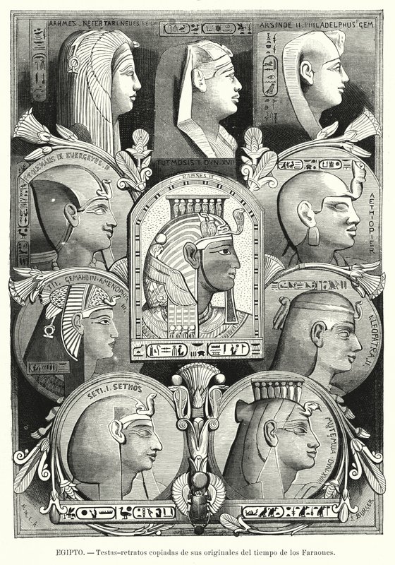 Gamle egyptiske portretthoder (litho) av Lothar Michael Burger