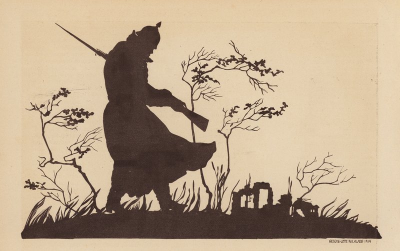 Silhuett av en tysk soldat, første verdenskrig (litho) av Lotte Nicklass