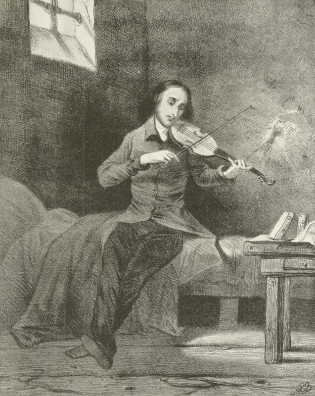 Paganini i fengsel (gravyr) av Louis Boulanger