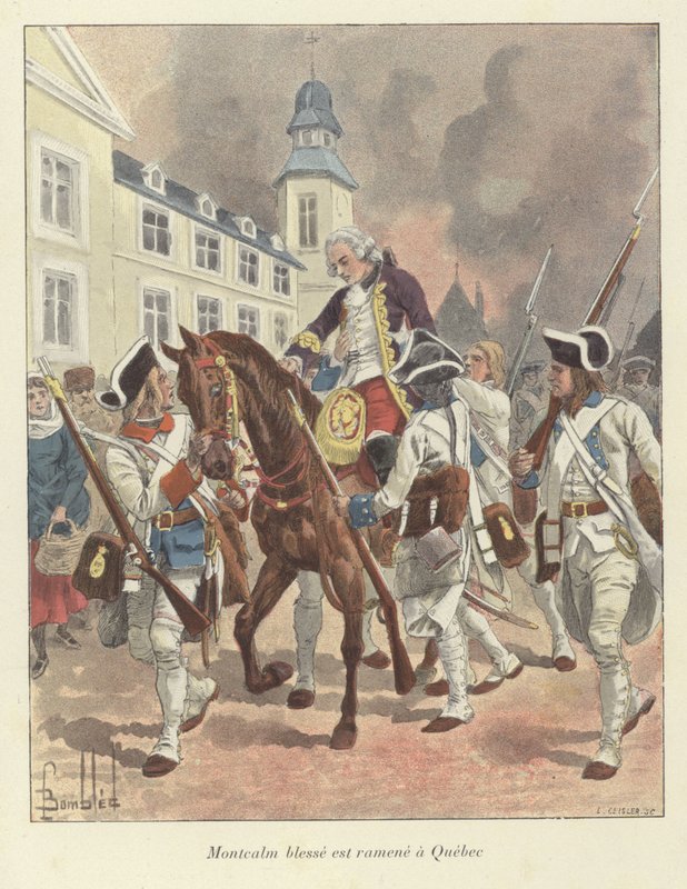 Den sårede general Montcalm blir brakt tilbake til Quebec, 1759 av Louis Charles Bombled
