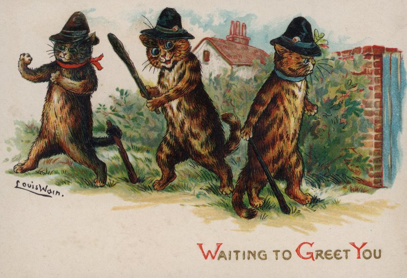 Tre katter som venter på å hilse på deg av Louis Wain