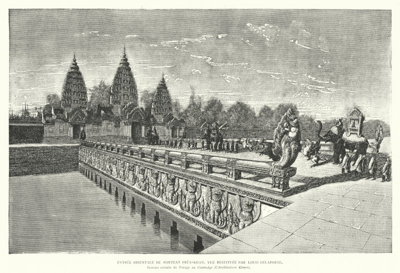 Østlig inngang til Khmer-tempelet til Preah Khan, Angkor, Kambodsja (gravering) av Louis (after) Delaporte