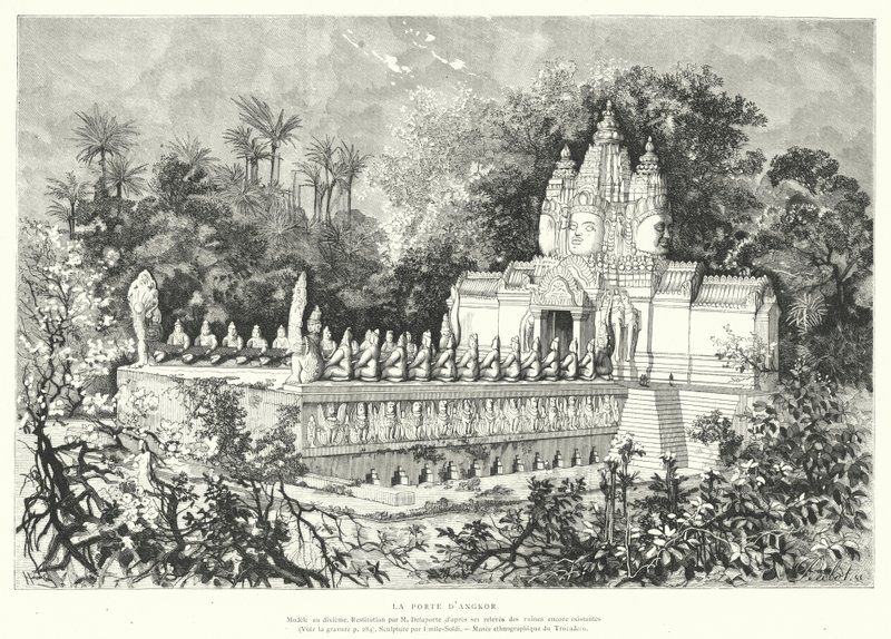 Porten til Angkor, Kambodsja (gravering) av Louis (after) Delaporte