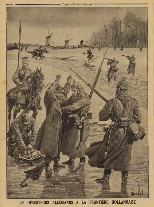 Desertører fra den tyske hæren blir pågrepet ved den nederlandske grensen, første verdenskrig av Louis Charles (after) Bombled