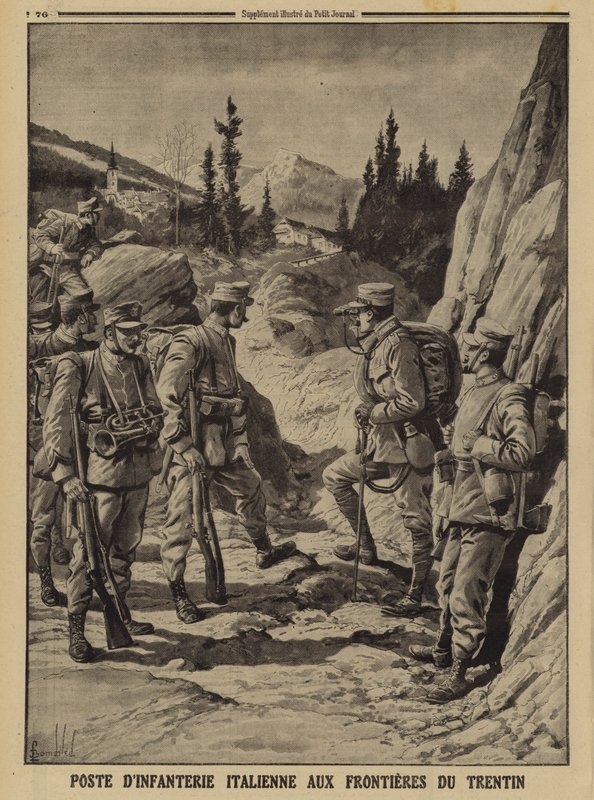 Italiensk infanteripost på grensen til Trentino, første verdenskrig av Louis Charles (after) Bombled