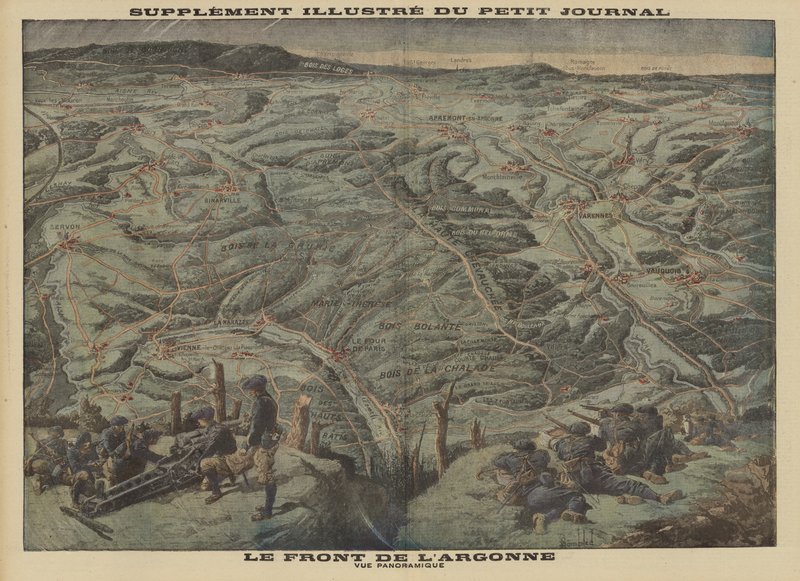 Panoramautsikt over Argonne-skogen til vestfronten, første verdenskrig av Louis Charles (after) Bombled