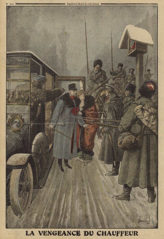 Sjåføren til den østerrikske generalen Skarbonovitch leverer generalen og hans kone i russernes fangenskap som hevn for gjentatte ganger å ha blitt slått av ham, første verdenskrig av Louis Charles (after) Bombled