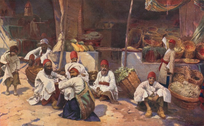 En persisk butikk (farge litho) av Louis Fairfax Muckley