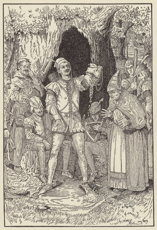 Her er penger nok herre, sier Lille John, til å betale regnskapet av Louis John Rhead