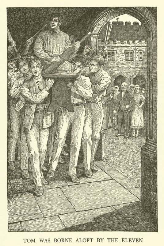 Illustrasjon for Tom Browns skoledager (gravering) av Louis John Rhead