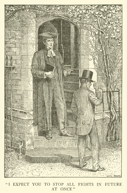 Illustrasjon for Tom Browns skoledager (gravering) av Louis John Rhead