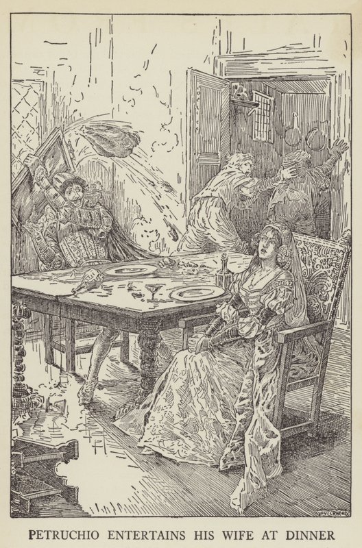 Petruchio underholder kona på middag av Louis John Rhead