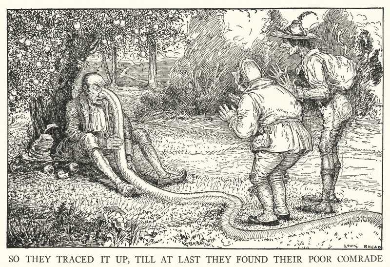 Så de sporet det opp, til de til slutt fant sin stakkars kamerat (litho) av Louis John Rhead