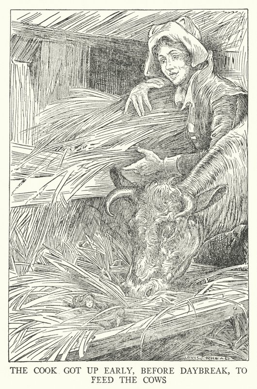 Kokken sto opp tidlig, før daggry, for å mate kyrne (litho) av Louis John Rhead