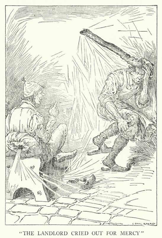 "Utleieren ropte om nåde" (litho) av Louis John Rhead
