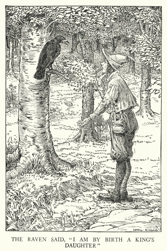 Ravnen sa: "Jeg er av fødsel en kongedatter" (litho) av Louis John Rhead