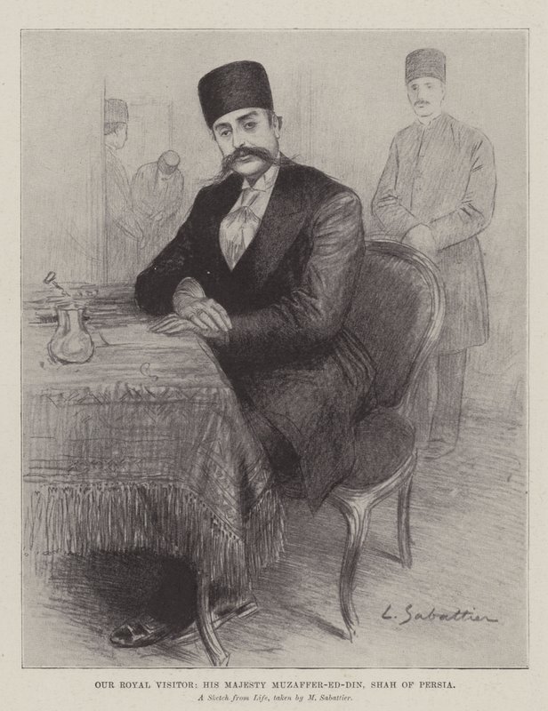 Vår kongelige besøkende, Hans Majestet Muzaffer-ed-Din, Shah av Persia av Louis Remy Sabattier