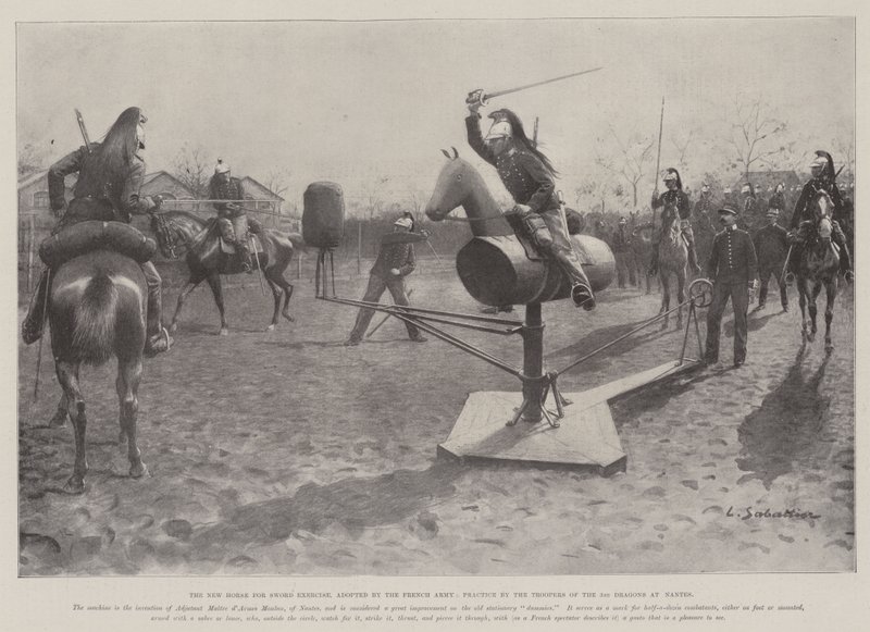 The New Horse for Sword Exercise, adoptert av den franske hæren, Practice by the Troopers of the 3rd Dragons at Nantes av Louis Remy Sabattier