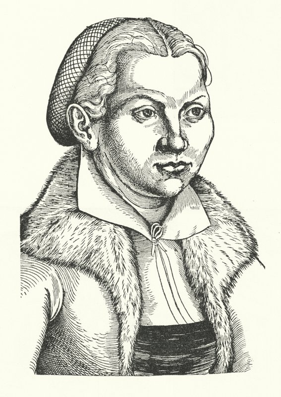 Katharina von Bora, kone til den tyske protestantiske reformatoren Martin Luther (gravering) av Lucas the Elder (after) Cranach