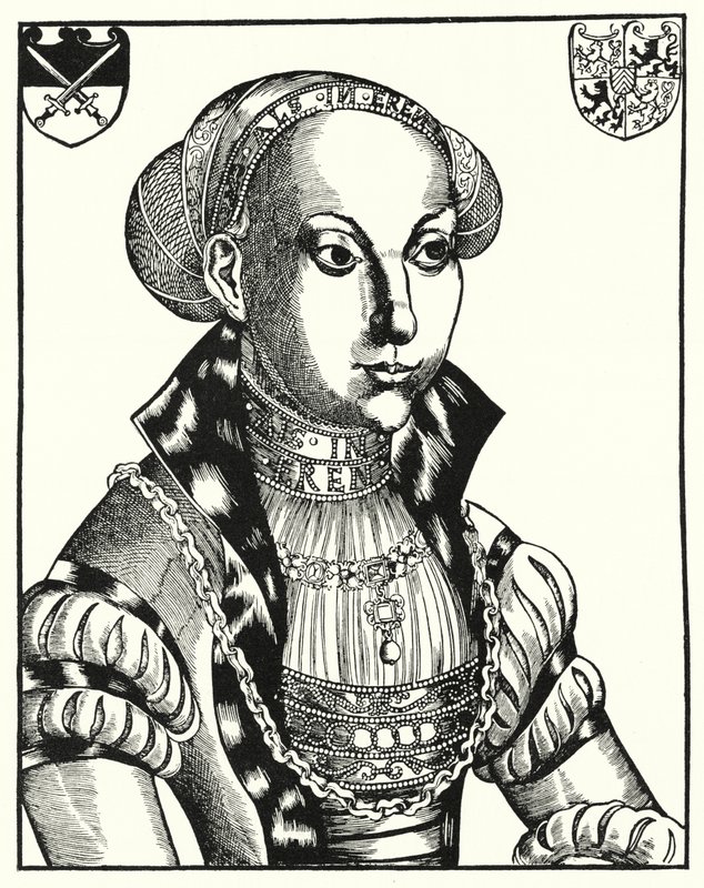 Sybille of Cleves, konsort av John Frederick I, kurfyrst av Sachsen (gravering) av Lucas the Elder (after) Cranach
