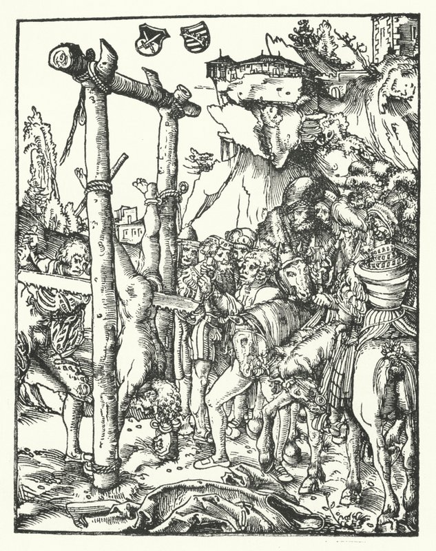 Simon, fra De tolv apostlers martyrium av Lucas the Elder Cranach