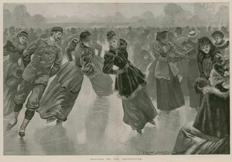 Skøyting på Serpentine, Hyde Park, London (gravering) av Lucien Davis