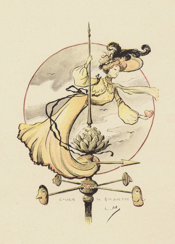 Studie av en værhane (farge litho) av Lucien Metivet