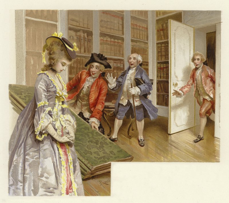 Illustrasjon for The School for Scandal (chromolitho) av Lucius Rossi