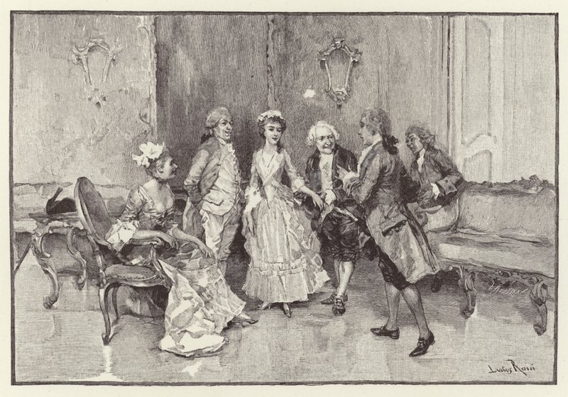 Illustrasjon for The School for Scandal (chromolitho) av Lucius Rossi
