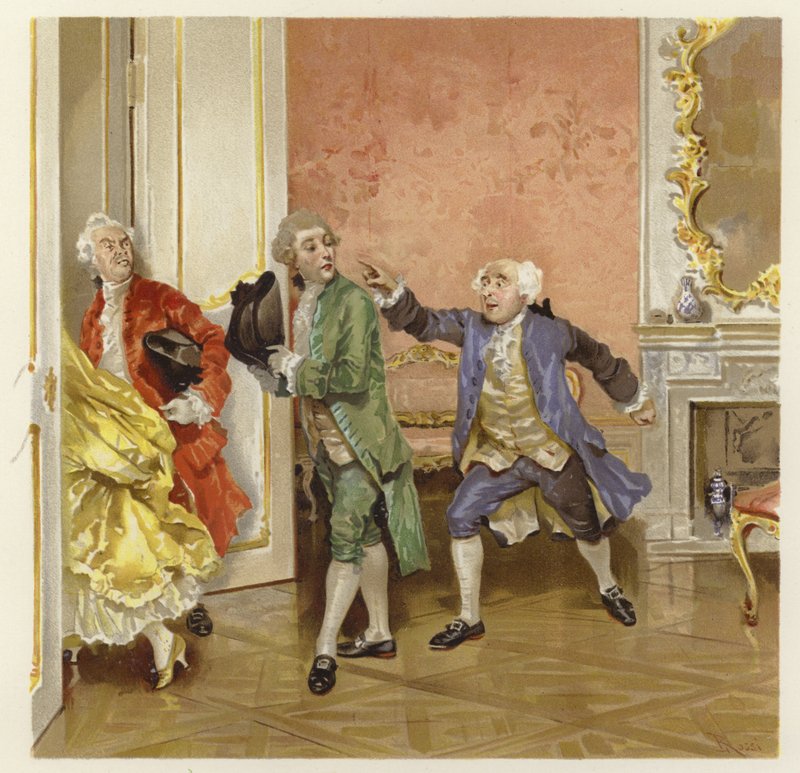 Illustrasjon for The School for Scandal (chromolitho) av Lucius Rossi