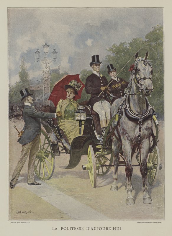 Dagens høflighet (farge litho) av Ludovico (after) Marchetti