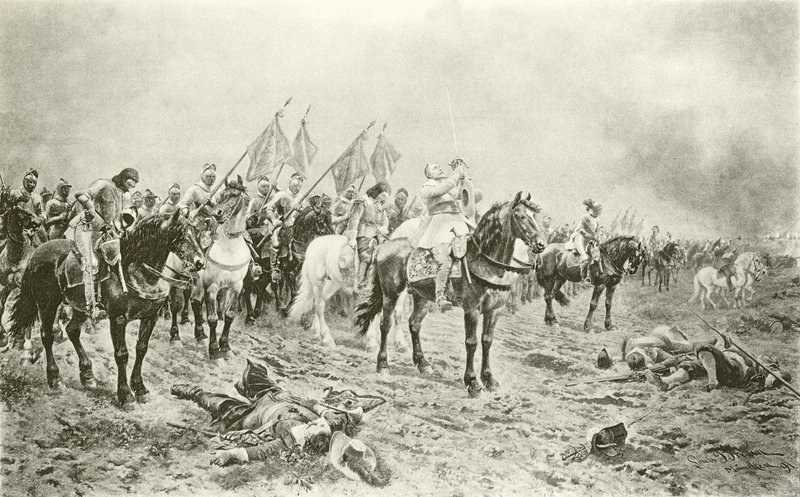 Gustavus Adolphus før slaget ved Lutzen (gravyr) av Ludwig Braun