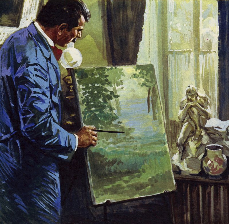 Inspirert av impresjonistene ble Gauguin amatørmaler (fargelitografi) av Luis Arcas Brauner