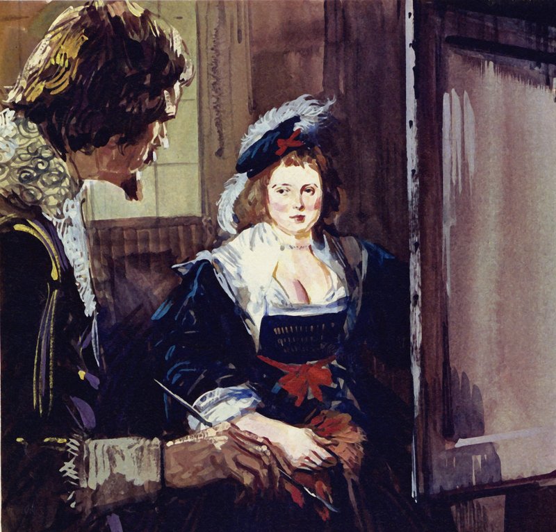 Rubens giftet seg med Helene Fourment, som er avbildet i mange av maleriene hans (fargelitografi). av Luis Arcas Brauner