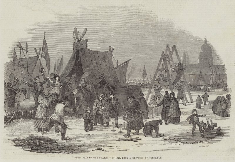 Frost Fair på Themsen, i 1814 av Luke Clennell