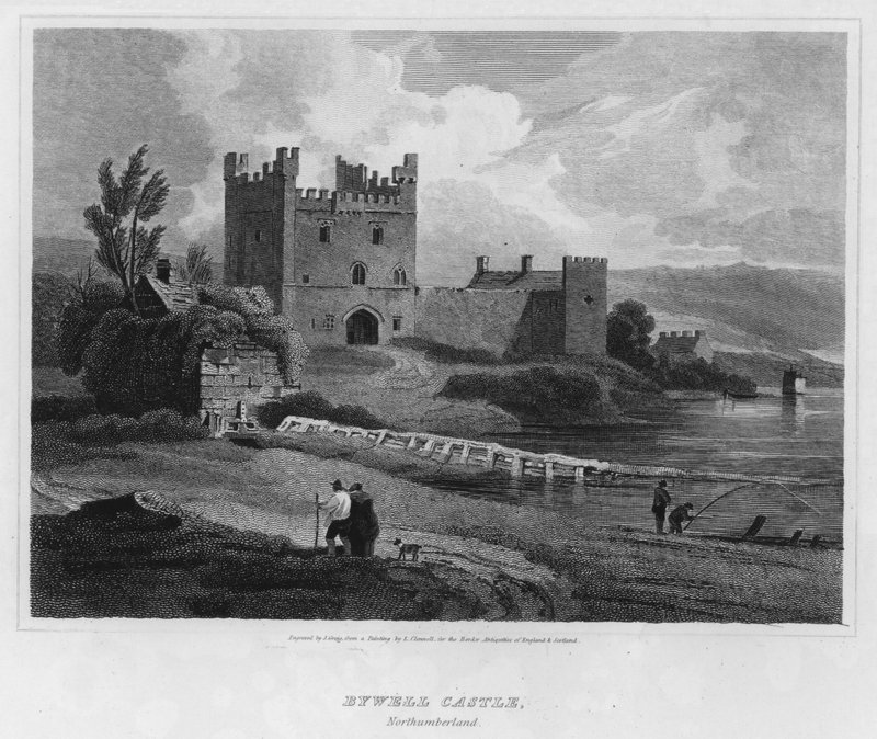 Bywell Castle, Northumberland (gravering) av Luke (after) Clennell