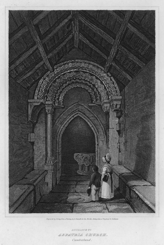 Inngang til Aspatria Church, Cumberland (gravering) av Luke (after) Clennell