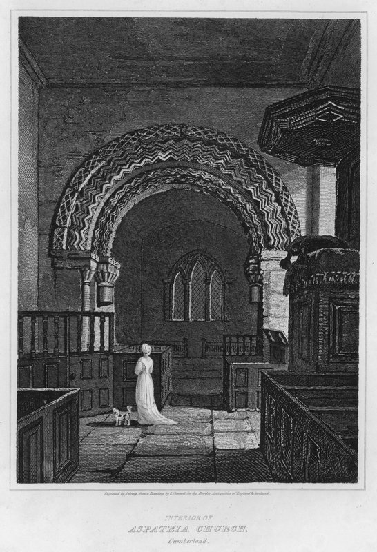 Interiør i Aspatria Church, Cumberland (gravering) av Luke (after) Clennell
