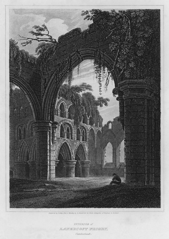 Interiør i Lanercost Priory, Cumberland (gravering) av Luke (after) Clennell