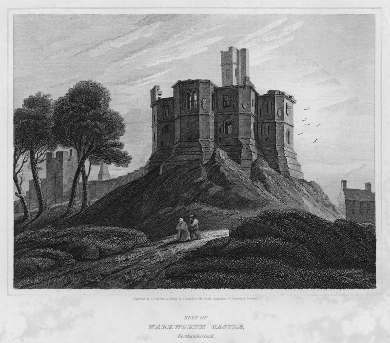Keep of Warkworth Castle, Northumberland (gravering) av Luke (after) Clennell