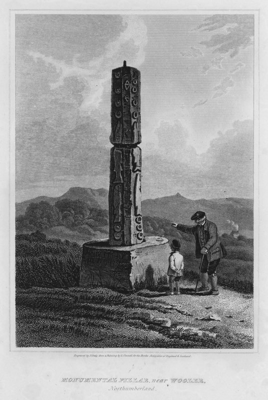Monumental Pillar, nær Wooler, Northumberland (gravering) av Luke (after) Clennell