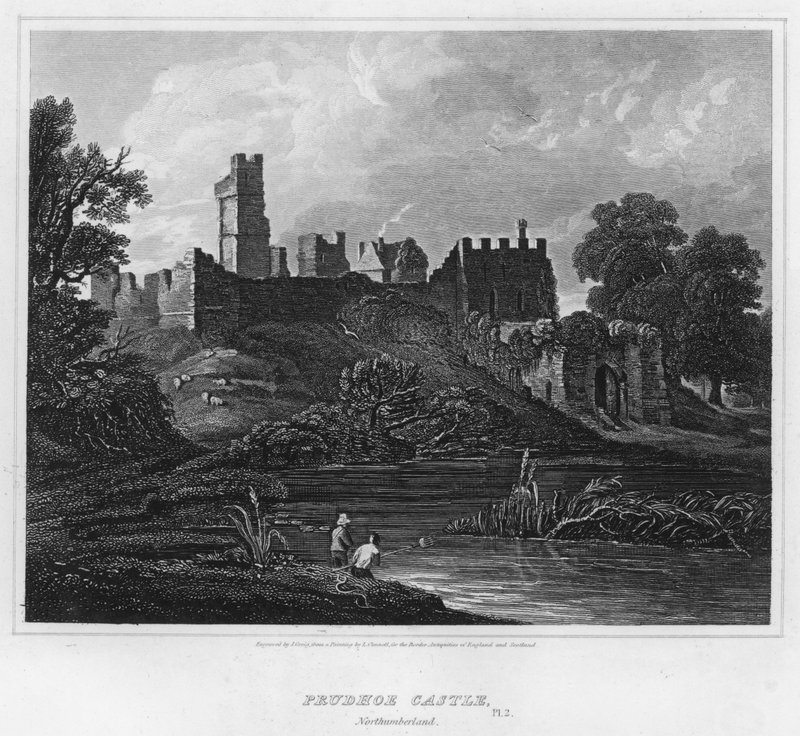 Prudhoe Castle, Northumberland (gravering) av Luke (after) Clennell