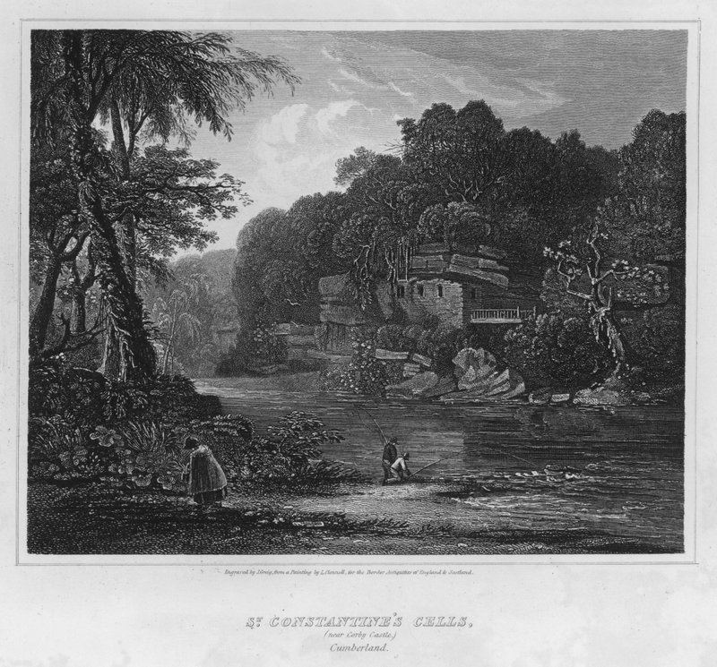 St Constantine's Cells, nær Corby Castle, Cumberland (gravering) av Luke (after) Clennell