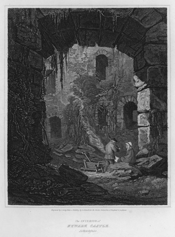 Interiøret til Newark Castle, Selkirkshire (gravering) av Luke (after) Clennell