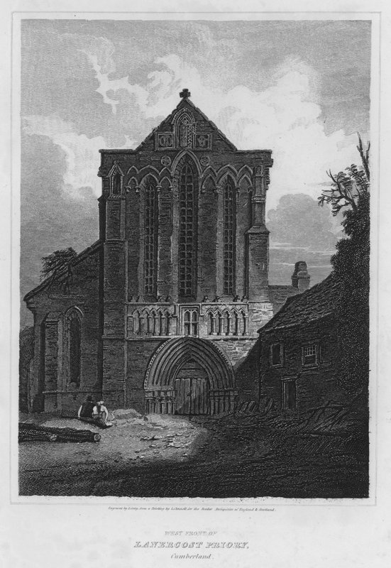 Vestfronten til Lanercost Priory, Cumberland (gravering) av Luke (after) Clennell